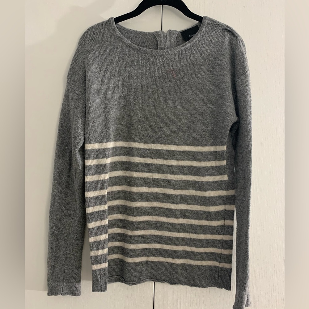 Gray & White Striped Crewneck Sweater